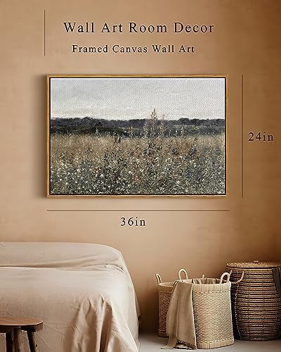 InSimSea Framed Canvas Wall Art Vintage Decor, Landscape Wall Art, Meadow with Flowers Art, Modern Farmhouse Decor, Cottagecore Bedroom Bathroom Office Decorations, 24"x36" - Image 5