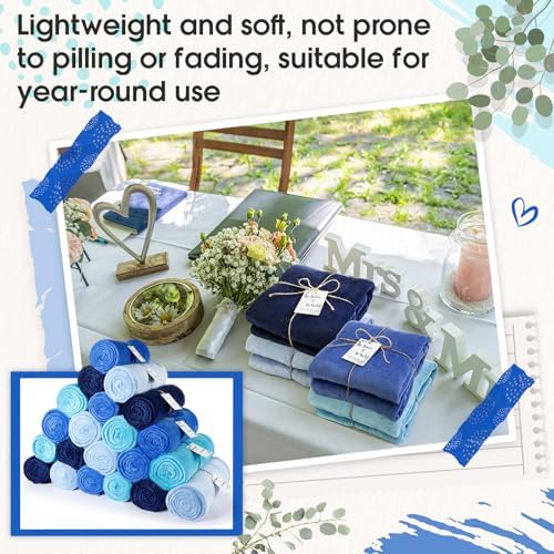 24 Pack Flannel Throw Blankets Bulk 50 x 60 Inch Wedding Fleece Blankets with Thank You Card Soft Blanket for Winter Valentines Guests Sleepover Spa Gifts, 4 Colors (Shades of Blue) - Image 5