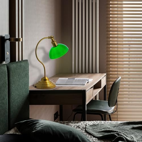 O'Bright Bankers - Cordless LED Table Lamp, Battery-Operated, Rechargeable, 3-Level Dimming, Universal USB-C Charging, 180° Swivel Head, Classic Green Glass Shade, Antique Brass - Image 5