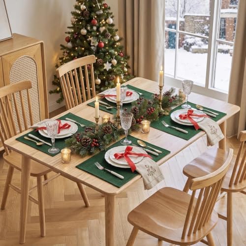 Softalker Christmas Cloth Placemats Set of 8-12 x 18 Inch, Dark Green - Image 2