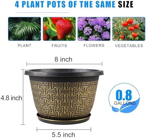 Nooulap 8 Inch Plant Pots, 4 Pack Flower Pot Outdoor - Image 3