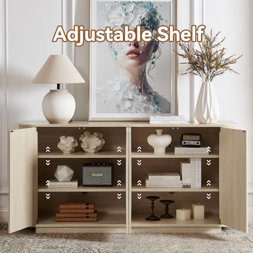 64" Fluted Buffet Cabinet with Storage, Sideboard Cabinet Rock Grey - Image 4