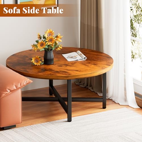 Round Coffee Table, 31.5" Brown Coffee Table, Coffee Tables for Living Room - Image 4