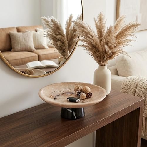 Travertine Fruit Bowl with Black Marble Pedestal,10.2" Centerpiece - Image 6