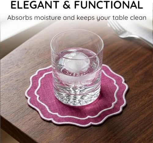 Linen Coasters for Drinks, Set of 6, 4.5 inch, Orchid - Image 5
