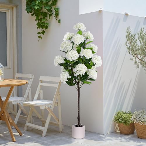 YEPDIN Set of 2 Artificial Hydrangea Tree 6ft- Large Faux Hydrangea Plants Indoor Outdoor，Fake Flower Trees with White Tall Planter for Home Garden,Front Decor - Image 7