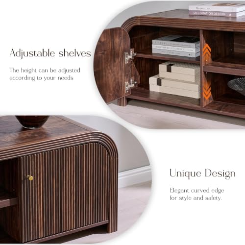 T4TREAM 70" Modern Fluted TV Stand with Storage, Dark Walnut - Image 5