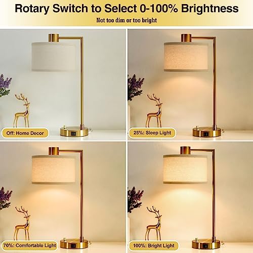 Gold Table Lamp Set of 2, Dimmable Bedside Lamps for Night Stands, USB A+C - Image 2