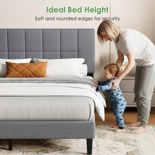 Marsail Full Size Bed Frame with Headboard - Upholstered, Adjustable,6"-12" Mattress Fit, 1300 lbs Capacity, Sturdy 12-Leg Wood Construction, Easy Assembly, Dark Gray - Image 4