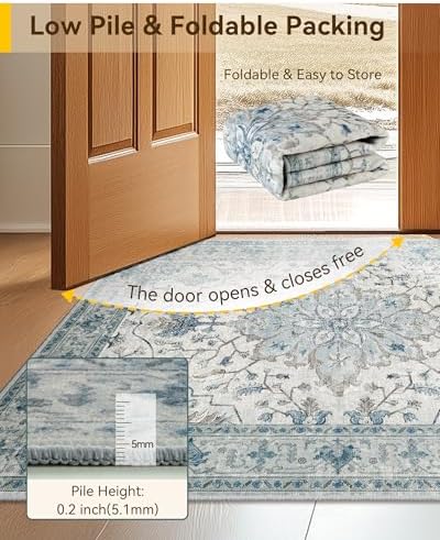 RELEANY Washable Area Rug, Runner 2'x7', Blue/White/Gray - Image 3
