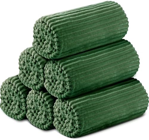 Buryeah 6 Pcs Flannel Blankets Bulk,Fall Outdoor Wedding, Dark Green by Buryeah