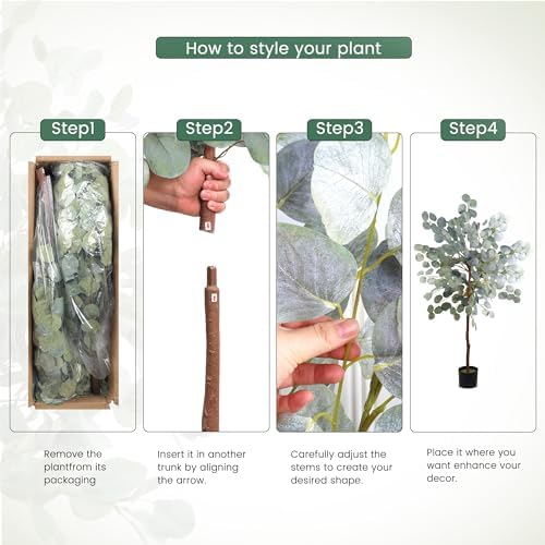 Artificial Eucalyptus Tree 4FT with White Silver Dollar Leaves - Image 3