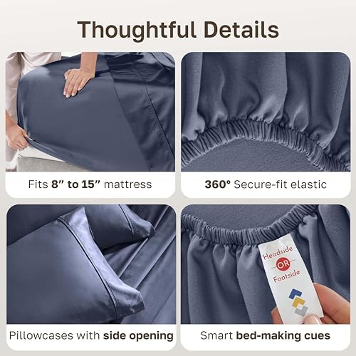 California Design Den 100% Cotton Sateen Split King Bed Sheets Set, 5 Pcs - Image 6