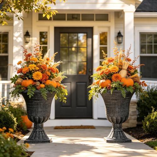 Autodaya 22" Large Pots for Plants Outdoor, Washed Black Planters Set of 2 - Image 3