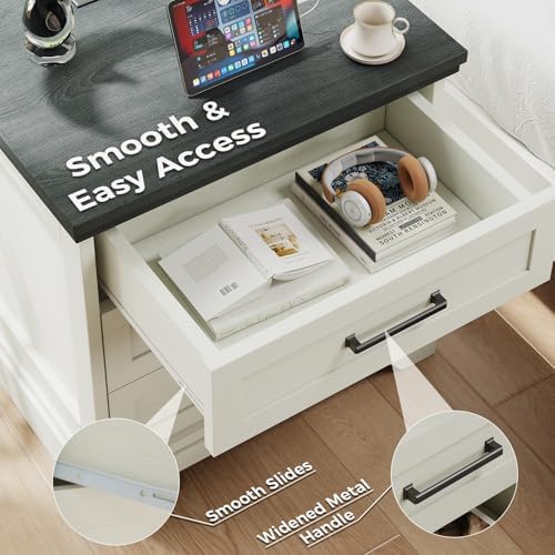 DUMOS Farmhouse Nightstand Set of 2 with Charging Station & USB Ports - Image 5