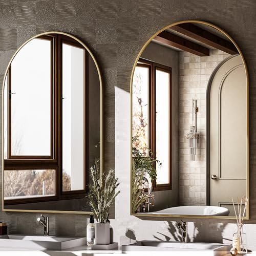 HARRITPURE 22"x30" Arched Bathroom Mirror Wall Mounted Gold Arch Mirror - Image 5