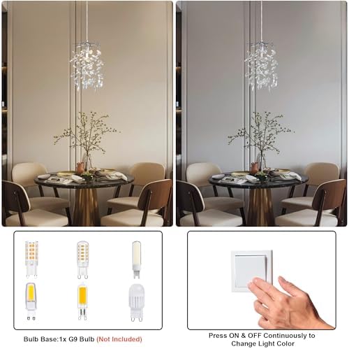 YUYI 8.3" Crystal Pendant Light for Kitchen Island, Modern Silver Tree Branch Chandelier, Luxury Round K9 Crystal Raindrop Pendant Light Fixture for Dining Room, Living Room, Bedroom, Foyer, Entryway - Image 5