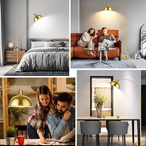 Arc Floor Lamps for Living Room, Modern Tall Standing Lamp Remote Control,Stepless Dimmable Gold Floor Lamp with Hanging Dome Shade, Over Couch Arched Reading Lamp for Bedroom, Office (Bulb Included) - Image 7