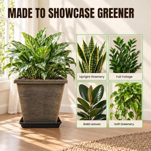 Usocik 10 Inch Square Planter Pots with Saucers, Brushed Gold, 4 Pack - Image 6