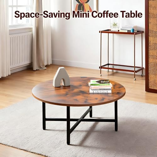 Coffee Table, 23.6" Round Coffee Table, Rustic Brown Living Room Tables - Image 4