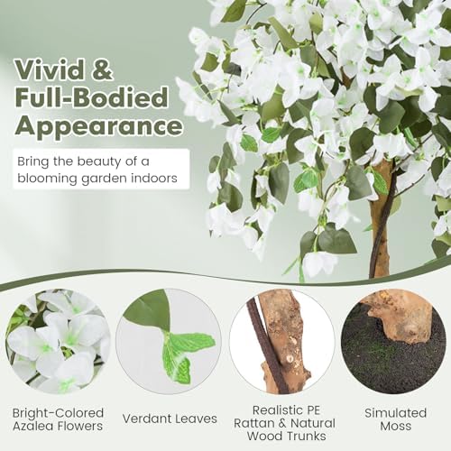 Goplus 53” Bougainvillea Artificial Tree, 2 Pack Faux Silk Flower Tree in Pot w/ 576 Flowers, 288 Leaves, Tall Fake Floor Plant, Artificial Plants for Indoor Outdoor Bedroom Living Room Decor, White - Image 4