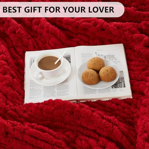 L'AGRATY Chunky Knit Throw Blanket for Couch, 72'' x 84'' Knit Throw, Red - Image 7