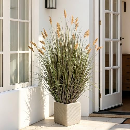 Lifelike Faux Plastic plantas Synthetic Pampas Grass Indoor Outdoor Realistic Floor Plants pet Friendly Fake Grass for Home Office Wedding Patio Front Artificial Grass Decor Housewarming Gift - Image 5