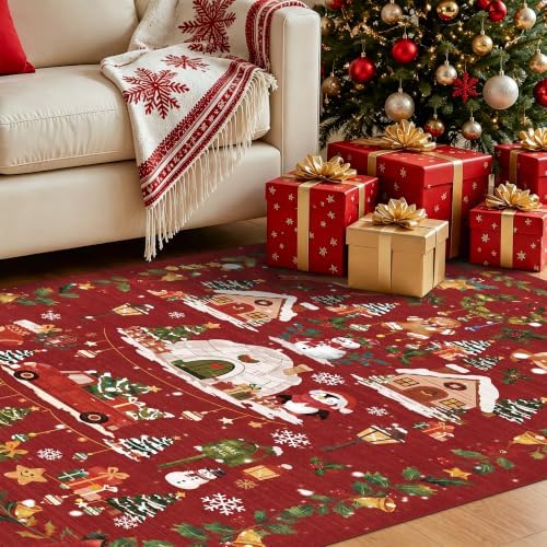 Christmas 2x8 Hallways Runner Rug - Red Santa Claus Kitchen Rugs Non-Slip Washable Entryway Bathroom Rugs Winter Soft Low Pile Floor Carpet for Hallway Bedroom for （2x8，Red） - Image 2