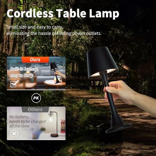 Mr. White Outdoor Waterproof Cordless Rechargeable Portable Touch Battery Operated Powered Set of 2 Table Lamp with Wicker lampshade for Restaurant Kitchen Patio Dinner Dining (Black 2 Pack) - Image 5