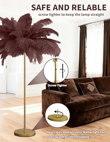 Feather Floor Lamp,Fluffy Ostrich Feather Floor Lamp for Bedroom,3 Color Temperatures Led Corner Modern Floor Lamps for Living Room Christmas Home Decor House Warming Gifts,63″ Height (Coffee) - Image 6