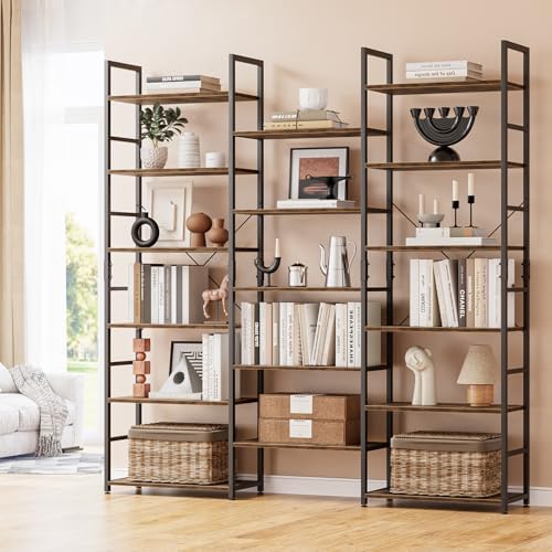NUMENN Triple Wide 6-Tier Adjustable Bookshelf with 17 Shelves, Vintage by NUMENN