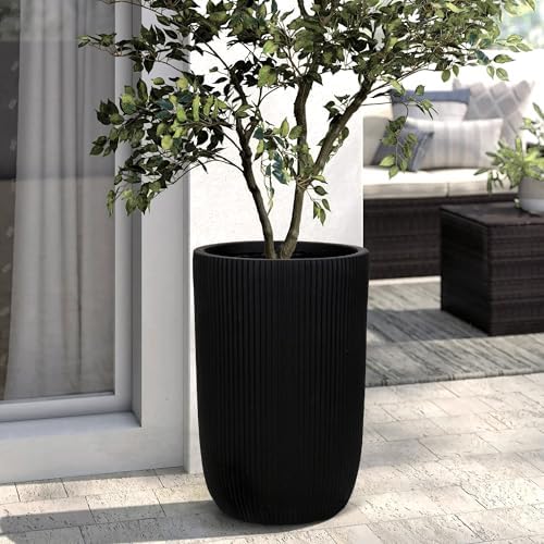Oakrain 21" Tall Indoor Planter, Black Large Modern Decorative Pot by Oakrain