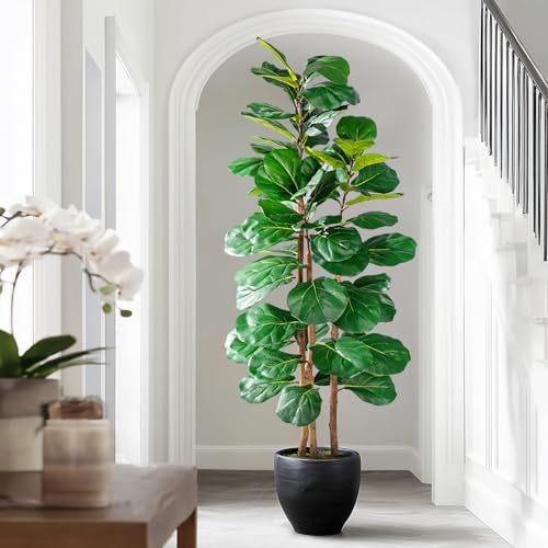 Large Artificial ficus Tree Tall Faux Plastic Plants Flowers Indoor Outdoor Realistic Floor Plant Fake Fiddle Leaf fig Trees for House Home Living Room Office Front Porch Modern Farmhouse Decor - Image 7