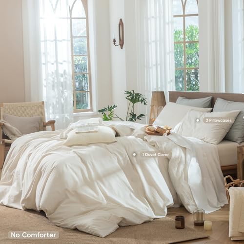 MooMee Striped Duvet Cover Set 100% Washed Cotton Linen Like - Image 2