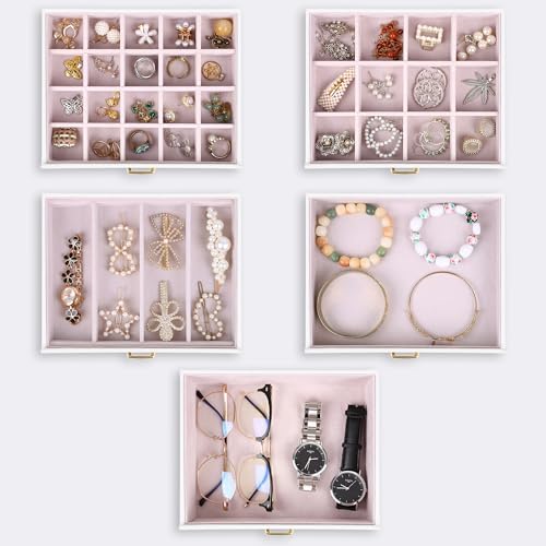Kendal Extra Large Jewelry Box Jewelry Case PU Leather 6 Tier 5 Drawers Large Storage Capacity with Mirror Jewelry Storage Organizer Great Gift Also Good For Watches LJC-SHD5CM(White) - Image 5