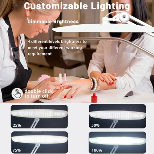 3500 Lumen Nail Desk Lamp, 38W Nail Tech Light Dimmable Task Lamp for Home Office Beauty Salon Workbench, Shadowless Nail Desk Light - 20 Inches Luxury White (Universal Manicure Table Clamp) - Image 2