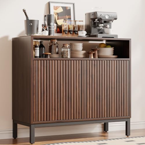 Mericonia 30 Inch Fluted Buffet Cabinet with Open Storage, Modern Sideboard with Doors & Adjustable Shelf, Accent Credenza Coffee Bar for Kitchen, Dining Room, Living Room, Entryway by MERICONIA