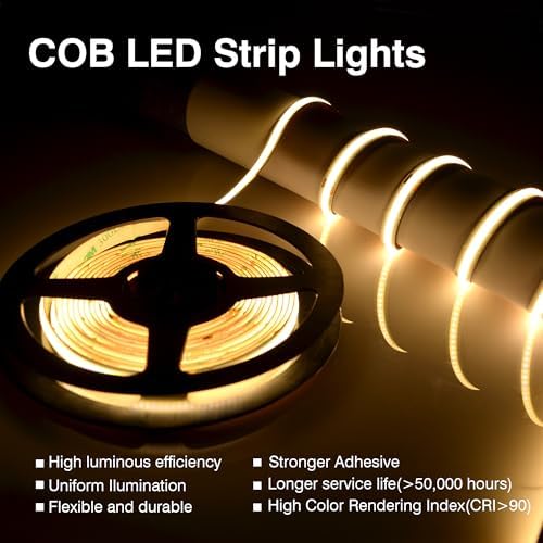 Pandery COB LED Strip Lights Warm White,24V Dimmable led Light Strip KIT with Remote and app Control,3000K 25FT/7.5m 8mm Wide Ra>90 Cuttable Flexible Strip Lights for Bedroom,Wardrobe,Cabinet - Image 3