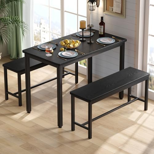 Tatub Dining Table Set for 4, 3-Piece Kitchen Table with 2 Benches - Image 2