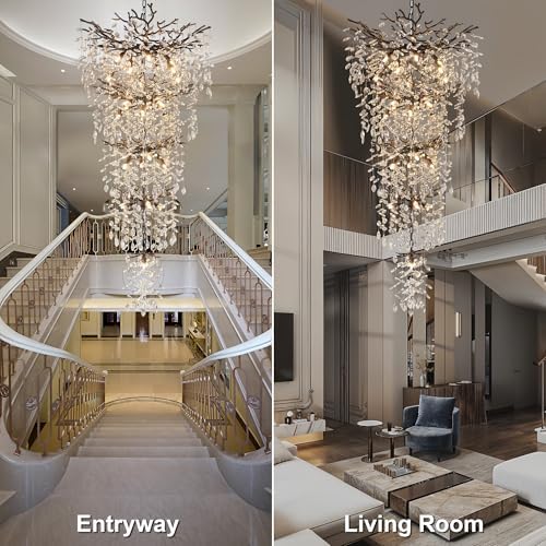 118" Black Large Chandeliers for High Ceilings, 28-Light Long Crystal Tree Branch Chandelier for High Ceiling, Staircase, Foyer, Entryway, Living Room, Luxury K9 Crystal Raindrop Tiered Chandelier - Image 2