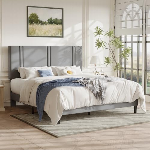 Allewie Cal King Platform Bed Frame with Velvet Upholstered Headboard - Image 3