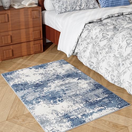 Entryway Rug 2x3 Blue Door Mat Indoor Entrance 24x36, Washable Small Throw Rugs for Kitchen Floor, Entry, Front Door, Bedroom Bedside, Non-Slip Low Pile Stain & Fade Resistant, Abstract Navy - Image 3
