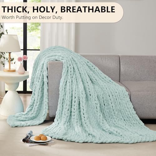 L'AGRATY Chunky Knit Throw Blanket for Couch, 60 x 80 Inches, Mint Green - Image 5