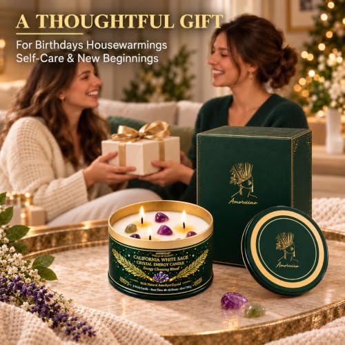White Sage Candle for Cleansing with Crystals, 12 oz 3-Wick Jar Candle - Image 6