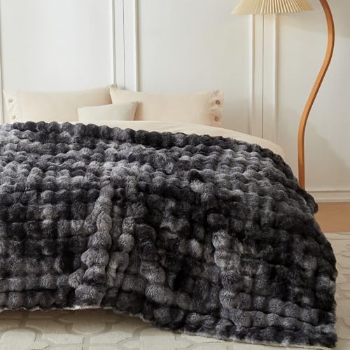 COOVA Soft Bubble Faux Fur Throw Blanket, 60"x80", Tie-dye Black - Image 2