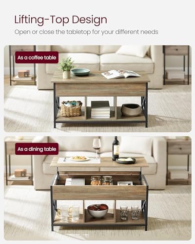 VASAGLE Lift Top Coffee Table with Storage Shelf, 3 Compartments - Image 4