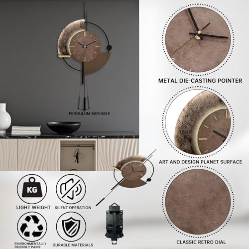 SIN&MI Wall Clock,Decorative Wall Clocks with Pendulum,Silent Quality Quartz Clock Battery Operated,Large Clock for Living Room,Kitchen,Home,Bathroom,Bedroom Wall Decor,16.5 * 31.5inch - Image 2