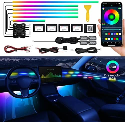Dreamcolor Acrylic Interior Car LED Strip Light with Wireless APP, RGB 10 in 1 with 175 inches 593 LEDs Fiber Optic Ambient Lighting Kits, 16 Million Colors Sound Active Function Car Neon Lights by MAODANER