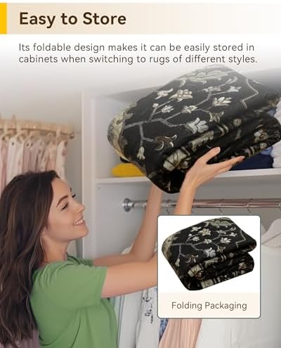 RELEANY Washable Area Rug, Round 8ft, Black/Neutral - Image 6
