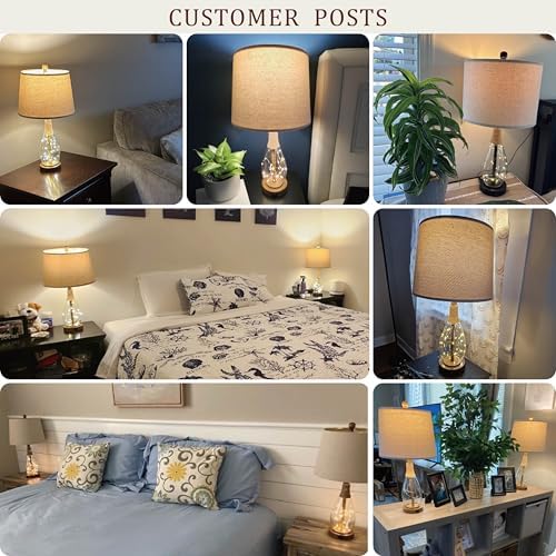 OYEARS 23" USB A+C Table Lamp for Bedroom Living Room Modern Bedside Lamps Retro Farmhouse Rattan Glass Nightstand Nightlight Lamps,Two Light Points - Image 4